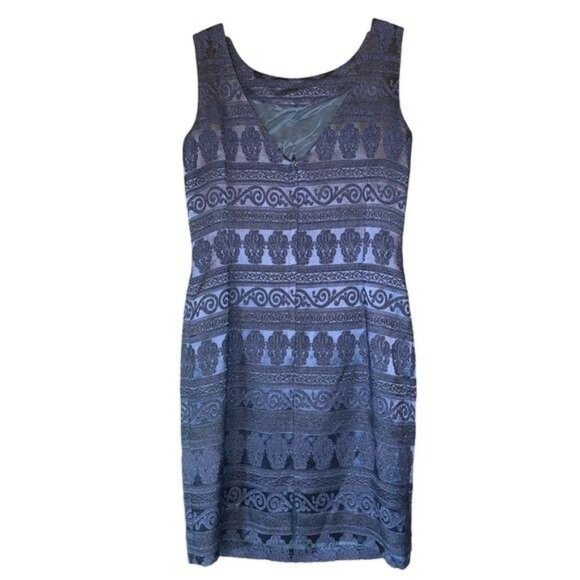 Vintage Denise Hajjar Boston Blue Jacquard Sleeveless Sheath Dress Size 6 - Picture 2 of 7